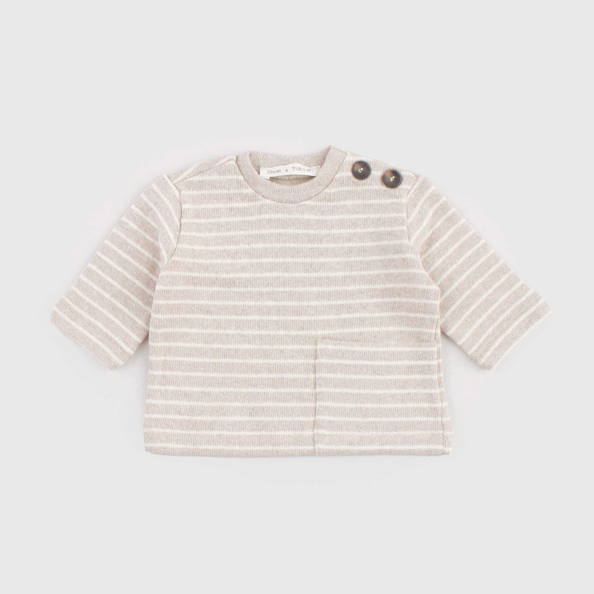 ZHOE AND TOBIAH Wooden Buttoned Beige and Cream Sweater for Newborn